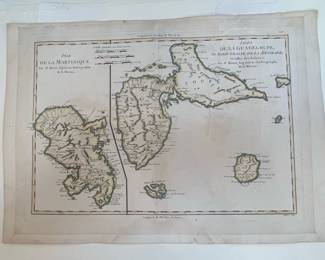 1780 Rigobert Bonne Map of Guadeloupe, Martinique, Marie Galante, Desirade, and Isles des Saintes