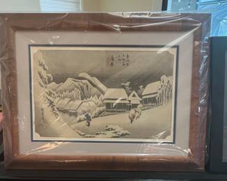 Utagawa Hiroshige "Evening Snow at Kambara" Woodblock Print