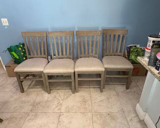 Set of Four Upholstered Dining Chairs with Slat Back