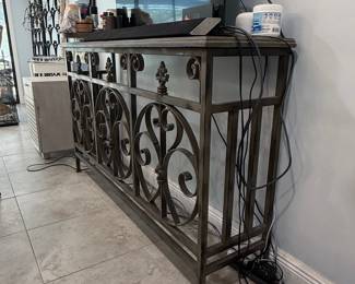 Ornate Wrought Iron Console Table with Scrollwork