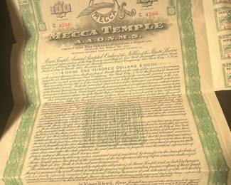 Mecca Temple A.A.O.N.M.S. Twenty Year Five Per Cent Redeemable Debenture
