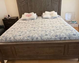 King Size Driftwood Finish Panel Bed Frame with Headboard