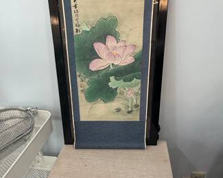 Ohara Koson Style Japanese Scroll Painting of Lotus Flowers