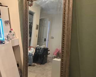 Ornate Gilt Wood Frame Full Length Mirror with Beaded Detailing