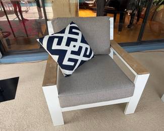 Modern Outdoor Aluminum and Wood Armchair and Sofa Set