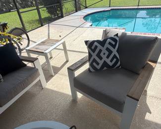 Modern Outdoor Aluminum and Wood Armchair and Sofa Set