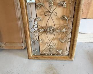 Ornate Scrollwork Metal and Distressed Wood Wall Panel