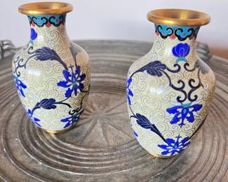 Vintage Cloisonne Jars with Brass Rims