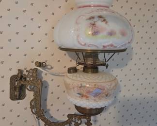 Antique wall oil lamp converted to electric