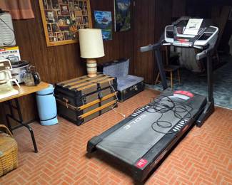 MCM Lamp, Old Trunks and Treadmill