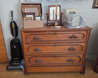 Antique dresser, picture frames and Riccar Vacum