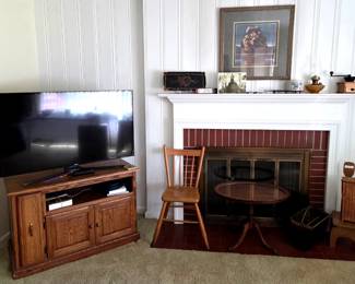 Large flat screen Tv & stand, Antique windsor chair, tea top table & more