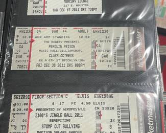 Collection Of Original Concert Ticket Stubs