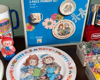 Vintage Raggedy Ann & Andy 3 Piece Primary Set By Oneidaware (NEW!)