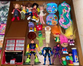 Display Case Assortment Of Vintage Toys