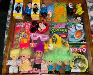 Display Case Assortment Of Vintage Toys