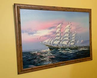 Large Framed Ship Painting