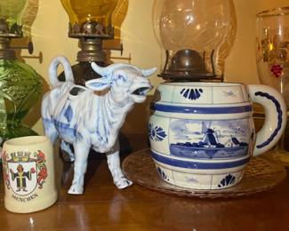 Antique Blue Cow Pottery Creamer