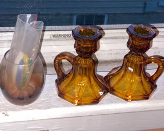 Vintage Amber Color Candlestick Holders