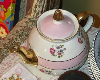 Vintage Pink & White Striped Teapot