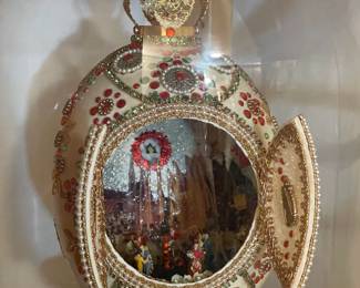 Hand Made Genuine Ostrich Egg Diorama In Glass Dome