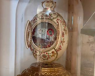 Hand Made Genuine Ostrich Egg Diorama In Glass Dome