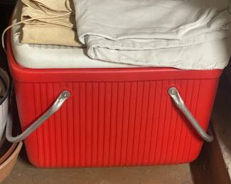 Vintage Red & White Cooler W/ Metal Handles
