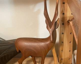 Hand Carved Wooden Deer Figure