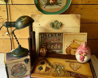 Painted  Mod Podge Storage Boxes Desk Lamp Triple Tube Coin Sorter