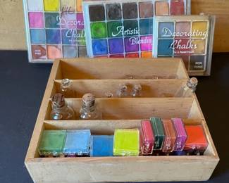 Artistic Blending Chalks Mini Glass Jars With Cork Tops  Wooden Box