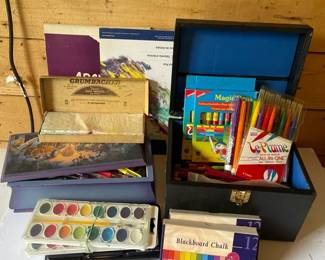 Artist Lot Of Chalks Watercolors Pastels Colored Pens  Pencils With Paper