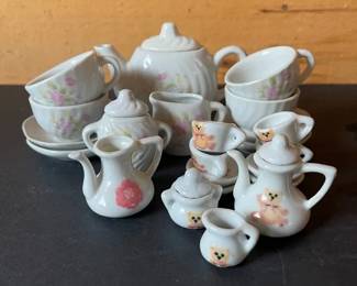 Dollhouse Miniature Tea Sets Floral  Teddy Bears