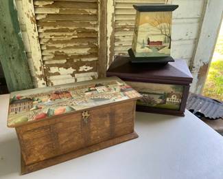 Country Folk Painted Storage Boxes and Pillar