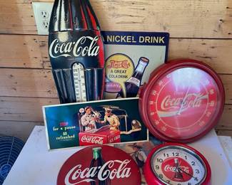 Coca Cola Metal Signs Clock  Temperature Gages