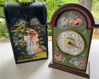 Painted Clock  Decoupage Storage Box
