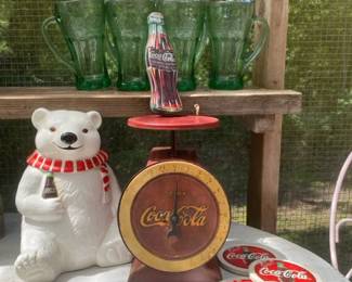 Vintage Cocacola Scale Cookie Jar Coasters And Glasses