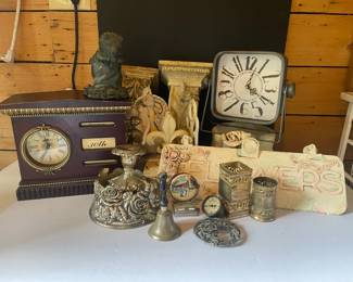 Whimsical Lot Of Decor Including Calendar Mantel Clock Hedgehog Statue  More