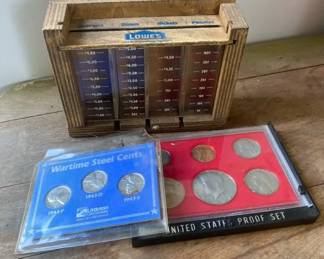 Wartime Steel Cents and USA 1982 Proof Set with Lowes Coin Sorter