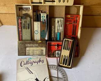 Vintage Calligraphy Lot Of Pens And Multiple Tips Including Pencils  Lead