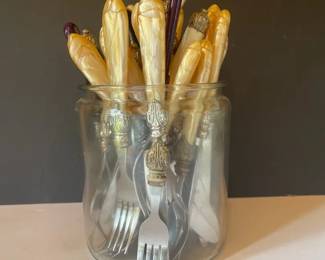Vintage FrenchStyle Cutlery Pearlized Acrylic Handles With SilverPlated Ferrules