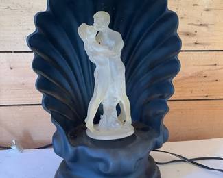 Vintage Plastic Clam Shell Rotating Lamp With Opaque Resin Couple Dancing For Repair