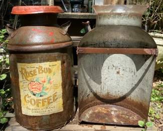 Vintage Rose Bud Coffee Metal Barrel Hanging Decor