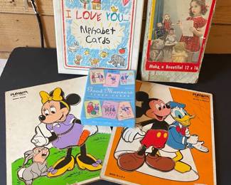 Vintage Disney Puzzles Good Manner Cards Large Alphabet Cards  Girl Teacher Puzzle