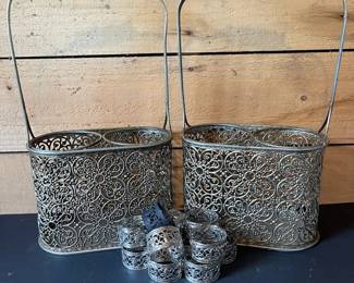 TwoMetal Decanter Carriers With Handles  Napkin Rings