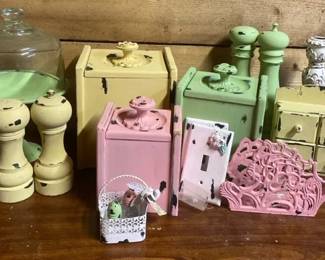 Pastel Wooden Kitchen Containers With Salt And Pepper Shakers And More