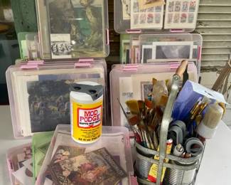 Huge Collection Decoupage Artist Materials Inc Papers Brushes Sizzors  Mod Podge