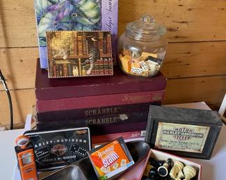 Vintage Board Games Puzzles Dominos Chess  HarleyDavidson Gas Pump