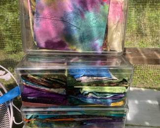 3 Bins Of Fabric Various Sizes And Patterns