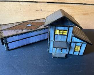 Miniature Stained Glass House  Trinket Box With Lid