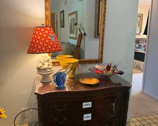 Decorative Mirror, Ceramic Fruit Table Lamp, Vtg Dresser  